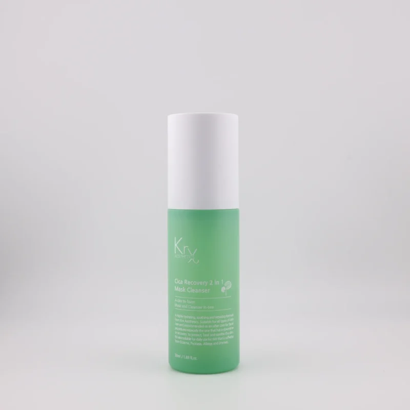 KrX Aesthetics Cica Recovery 2 in 1 Mask Cleanser – grüne 50 ml-Flasche mit weißem Deckel, beruhigender Reiniger & Maske in einem für empfindliche Haut.