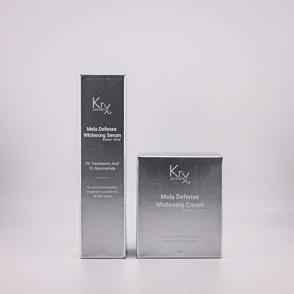 KrX Aesthetics Mela Defense Whitening Serum und Cream – Set für die Heimpflege gegen Pigmentflecken