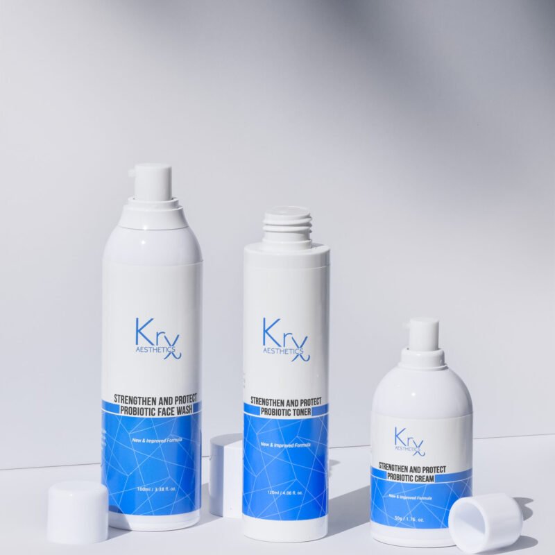 KrX Aesthetics Probiotic Set – Face Wash, Toner und Cream, dreiteiliges Hautpflege-Set