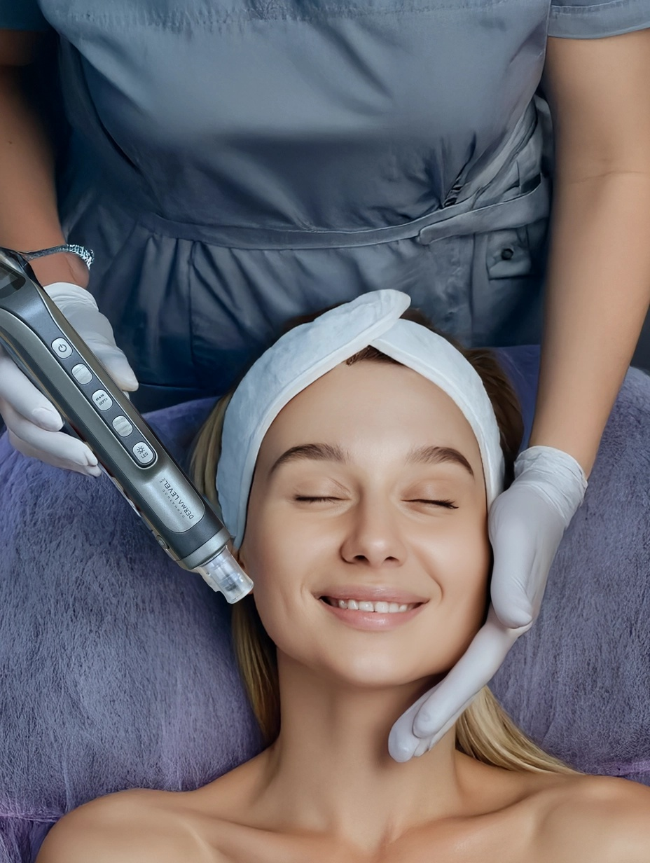 Professionelle Gesichtsbehandlung mit modernem Beauty-Gerät im Kosmetikstudio