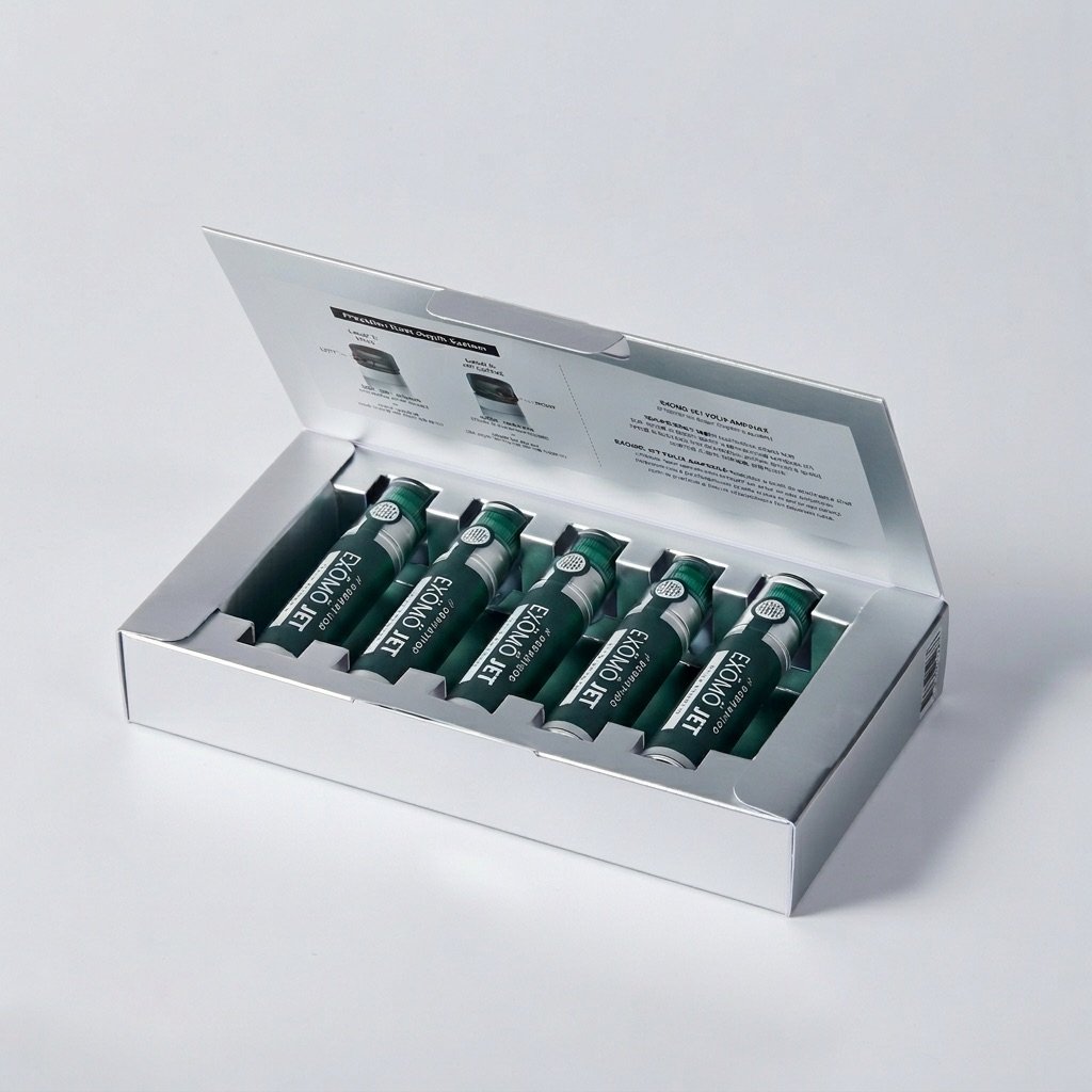 Exosomen Kopfhaut Behandlung Dermathod Folix Ampullen Set in geöffneter Verpackung für Haarwachstum